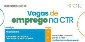 Central de Trabalho e Renda de São Bernardo do Campo, está com 239 vagas de emprego disponíveis