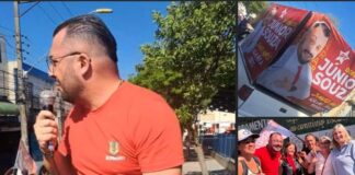 Defensor Junior Souza e Bete Siraque realizaram ato na Feira da Vila Luzita neste domingo.